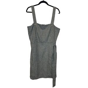 Boohoo Dogtooth‎ Jumper Pinafore Dress Women's Sz 14 Sleeveless Apron Tie Belt